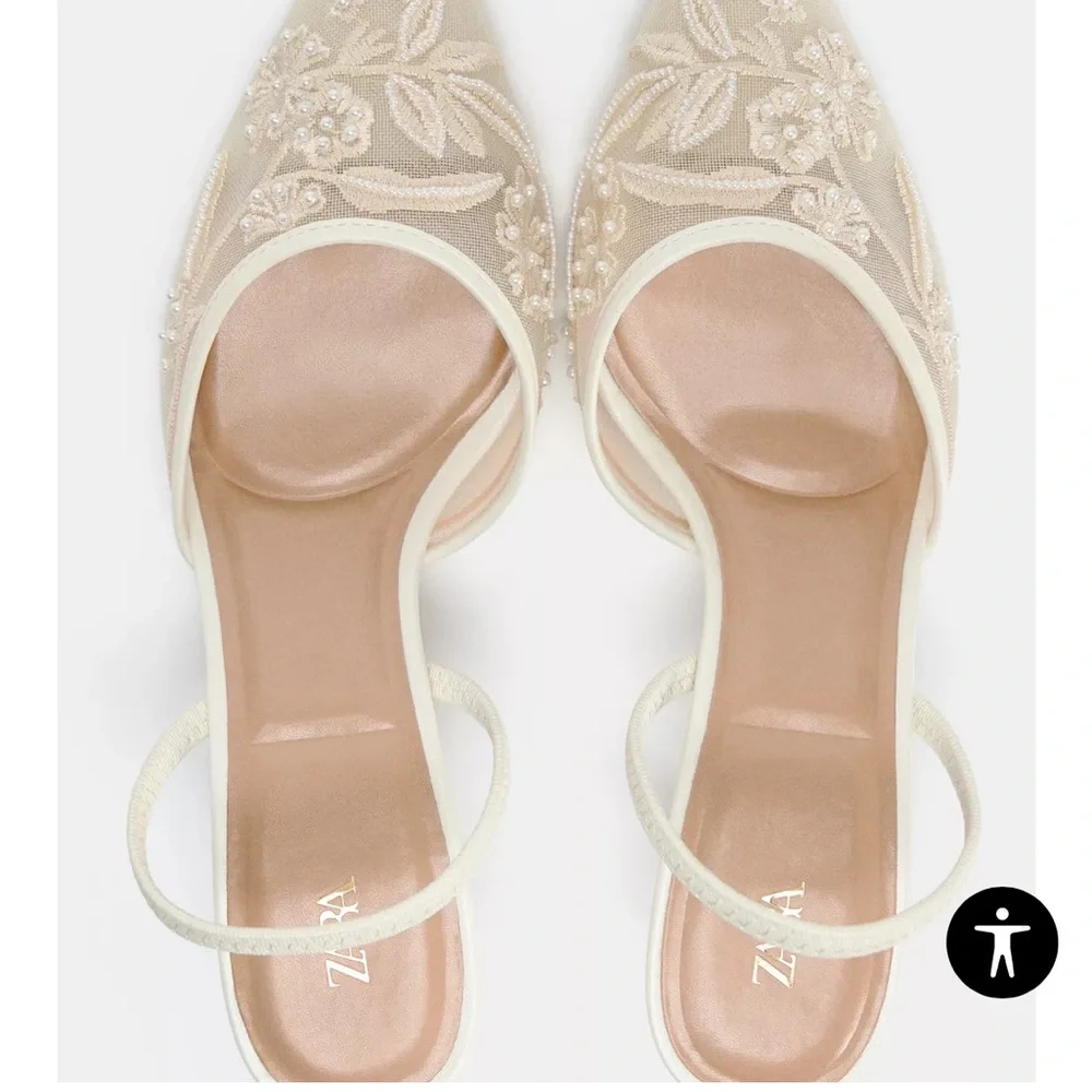 Zara Ivory Lace Pointed Toe Heels